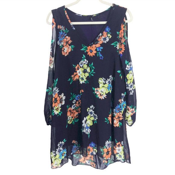 ViJo Coutura Dresses & Skirts - EUC Vijo Couture Multi-color Floral Print Hi-Low  Hem Cold Shoulder Dress